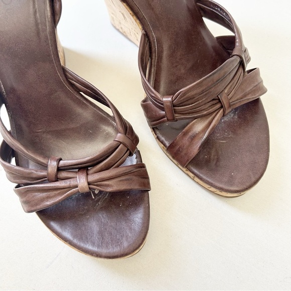 Aldo Brown Leather Wedge Sandals Cork Heel Ankle Strap Size 38 - Picture 11 of 16